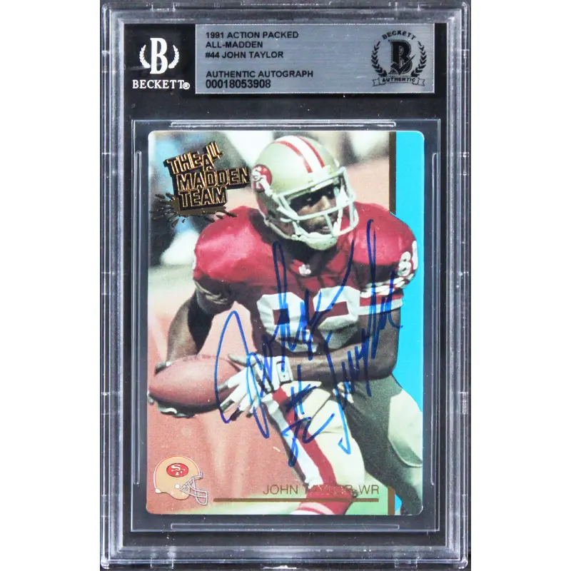 49ers John Taylor Signed 1991 Action Packed All-Madden #44 Card BAS Slabbed