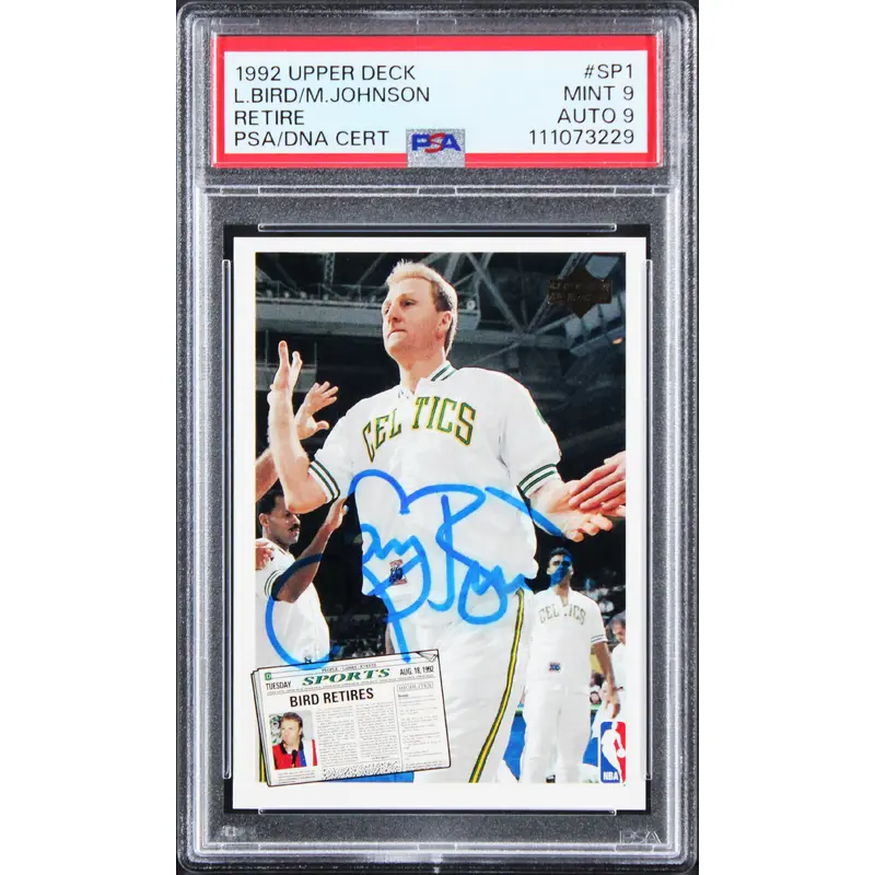 Larry Bird & Magic Johnson Signed 1992 Upper Deck #SP1 Card 9! Auto 10! PSA Slab