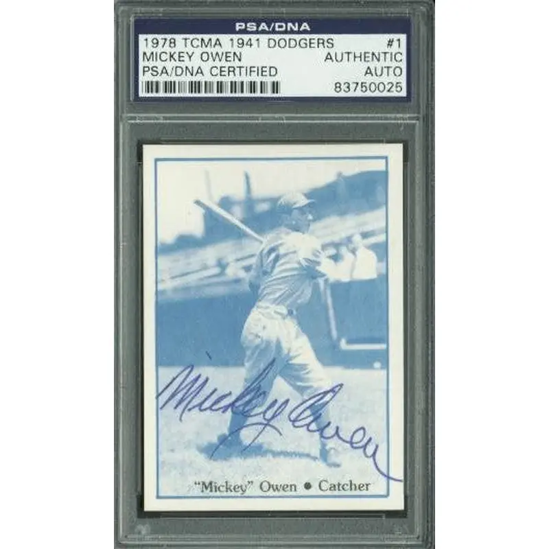 Mickey Owen Authentic Signed Card 1978 Tcma 1941 Dodgers #1 PSA/DNA Slabbed