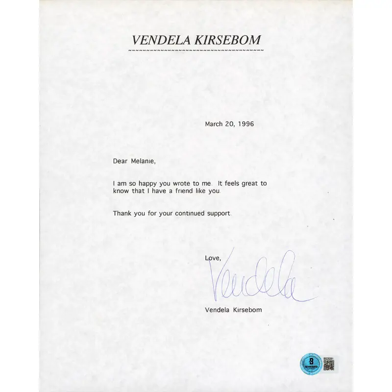 Vendela Kirsebom Supermodel Authentic Signed 8.5x11 Letter BAS #BS29261