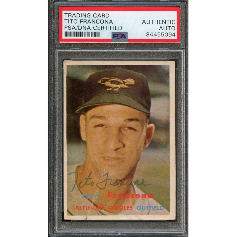 1957 Topps #184 TITO FRANCONA Signed Card PSA Slabbed Auto Orioles