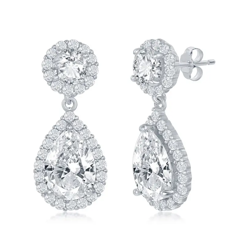 Sterling Silver, Round and Pearshaped CZ Earrings