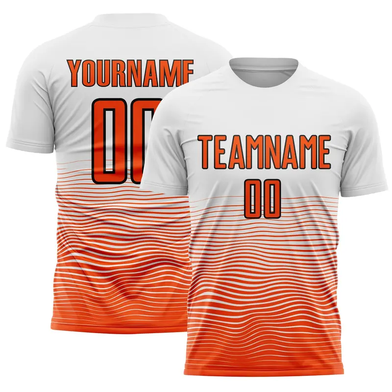 Custom White Orange-Black Gradient Line Sublimation Soccer Uniform Jersey