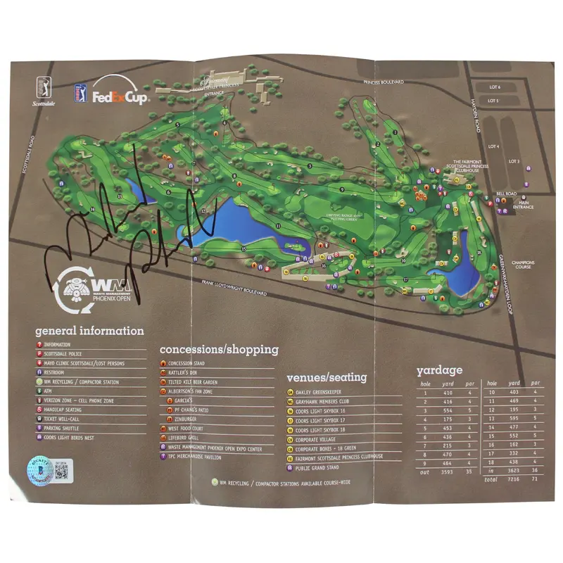 Michael Phelps Authentic Signed Waste Management Phoenix Open Map BAS #BK12634