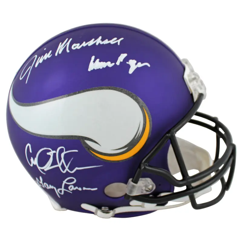 Vikings Purple People Eaters (4) Signed Full Size Proline Helmet BAS Witnessed