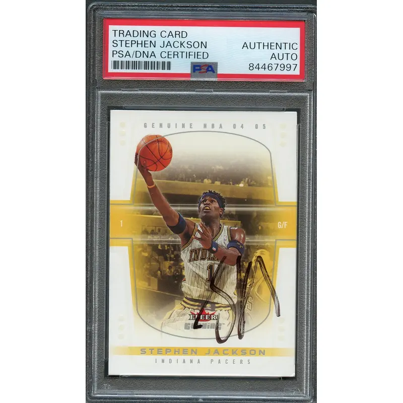 2004-05 Fleer Genuine #81 Stephen Jackson Signed Card AUTO PSA Slabbed Pacers