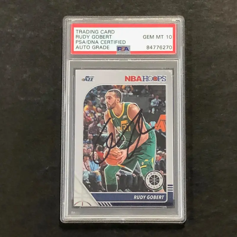 2019-20 NBA Hoops #187 Rudy Gobert Signed Card AUTO 10 PSA Slabbed Jazz