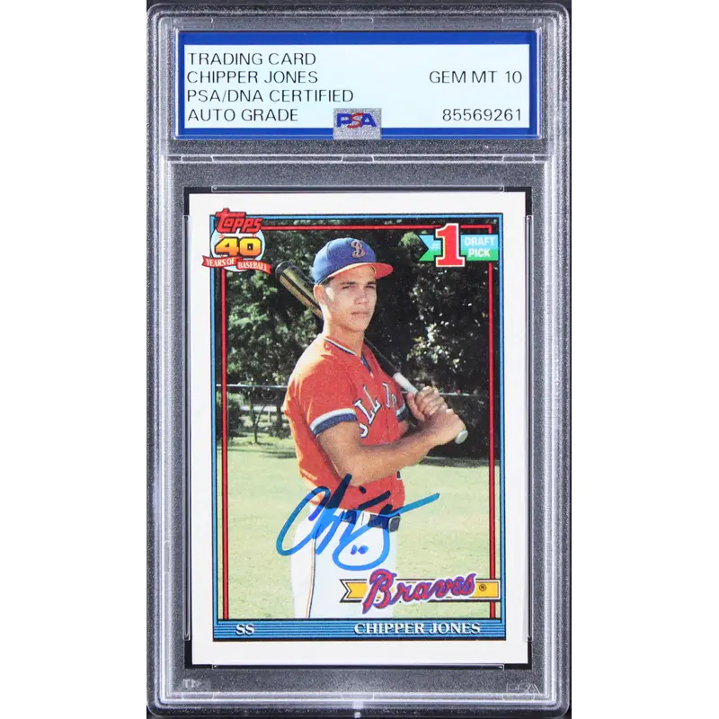 Braves Chipper Jones Signed 1991 Topps #333 Rookie Card Auto 10! PSA/DNA Slabbed