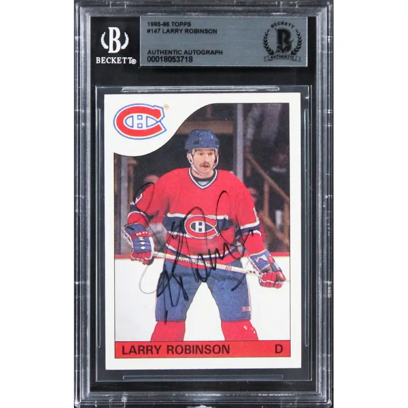 Canadiens Larry Robinson Authentic Signed 1985 Topps #147 Card BAS Slabbed