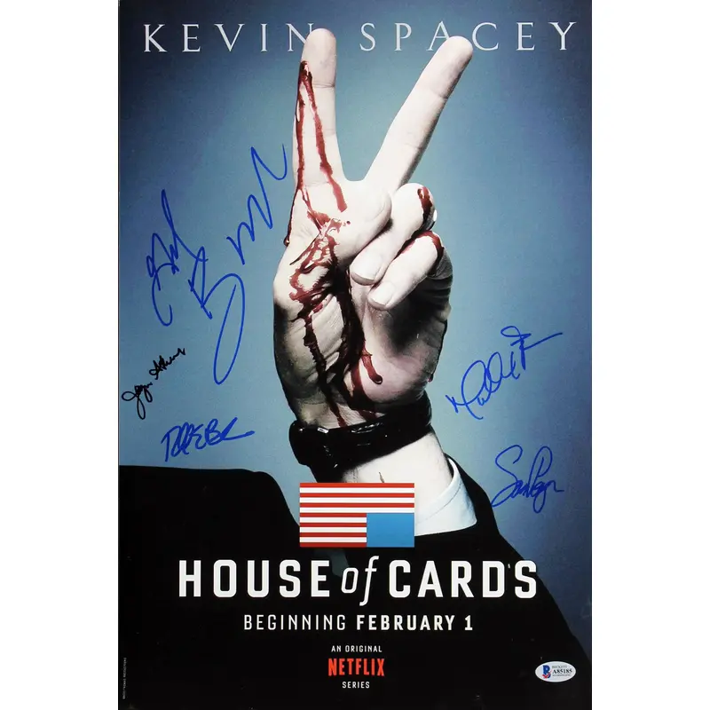 House Of Cards (5) Cast Authentic Signed 12x18 Mini Movie Poster BAS #A85185