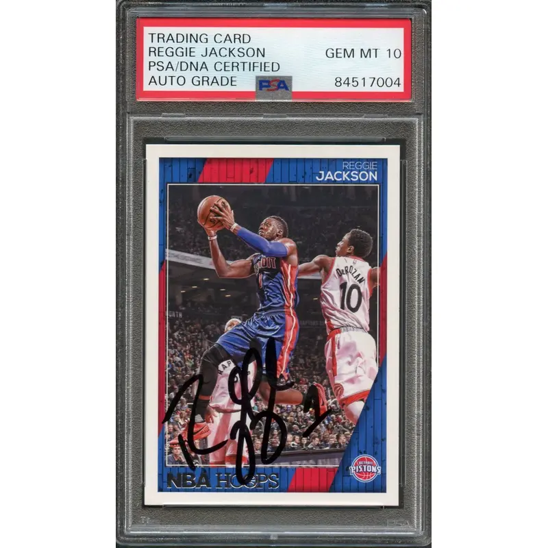 2016-17 NBA Hoops #106 Reggie Jackson Signed Card AUTO 10 PSA Slabbed Pistons