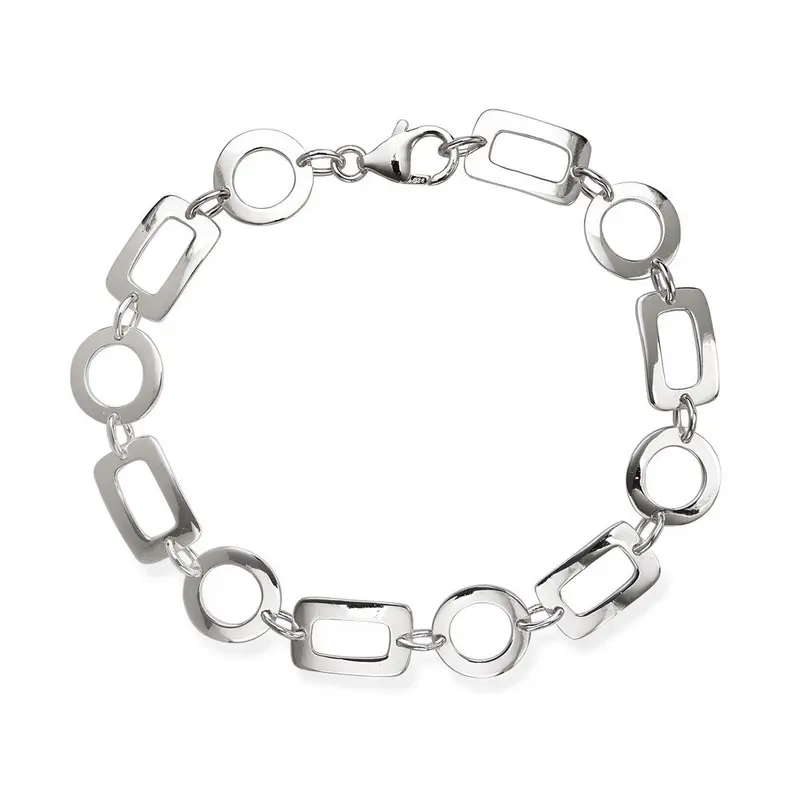 Sterling Silver  Open Square and Circle Alternating Bracelet