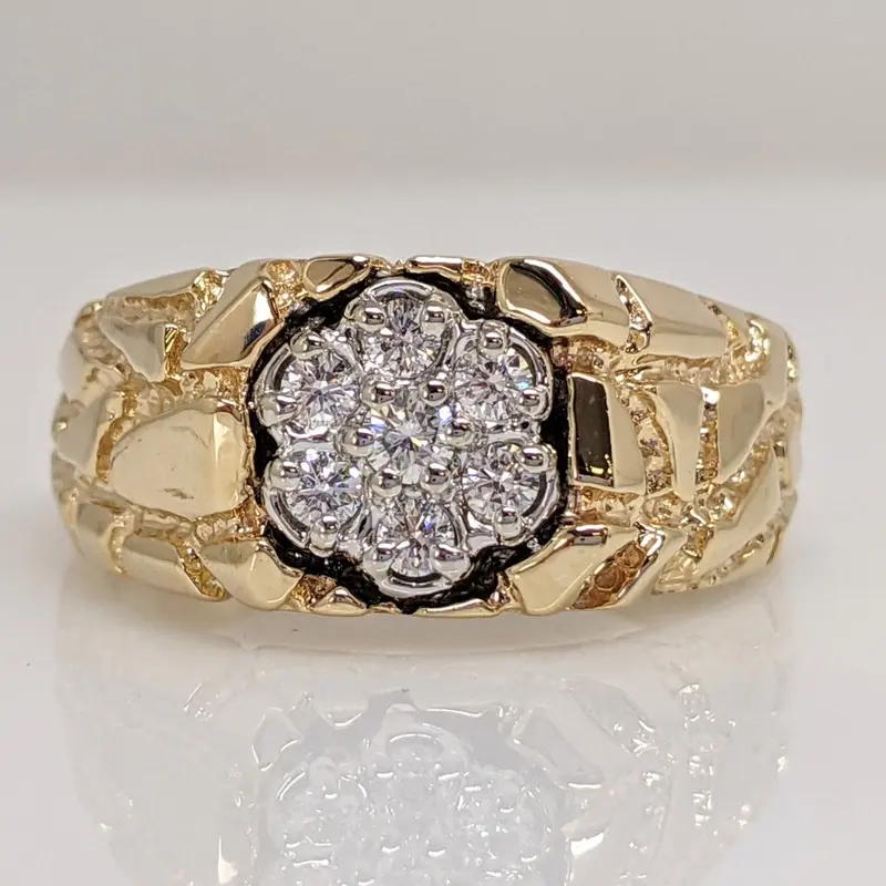 10K .24 CARAT TOTAL WEIGHT SI1 H DIAMOND ROUND (7) CLUSTER NUGGET ESTATE RING 7.1 GRAMS