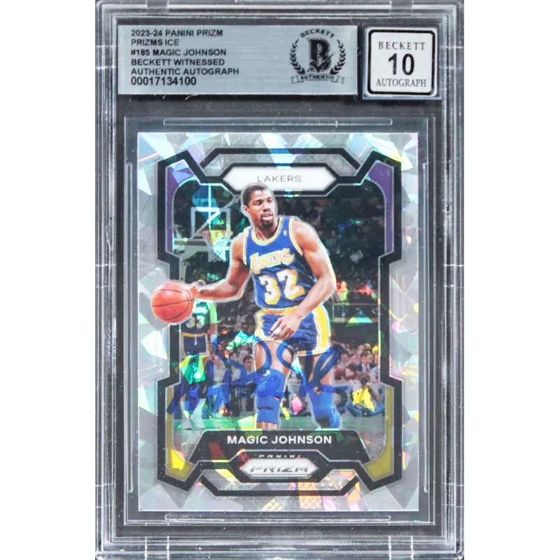 Lakers Magic Johnson Signed 2023 Panini Prizm Ice #185 Card Auto 10! BAS Slabbed