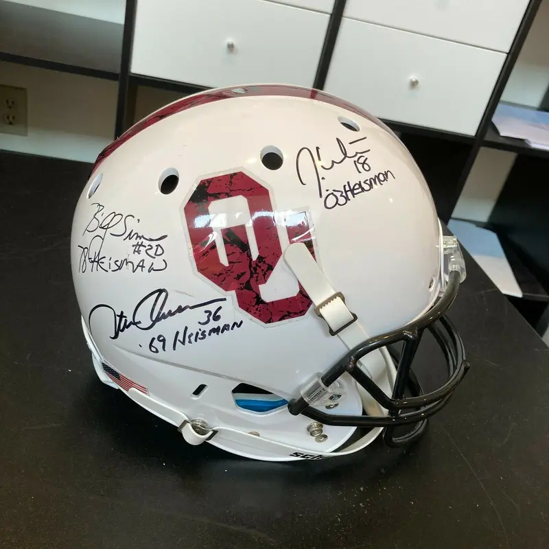 3 Heisman Winners Signed Authentic Oklahoma Sooners Full Size Helmet JSA