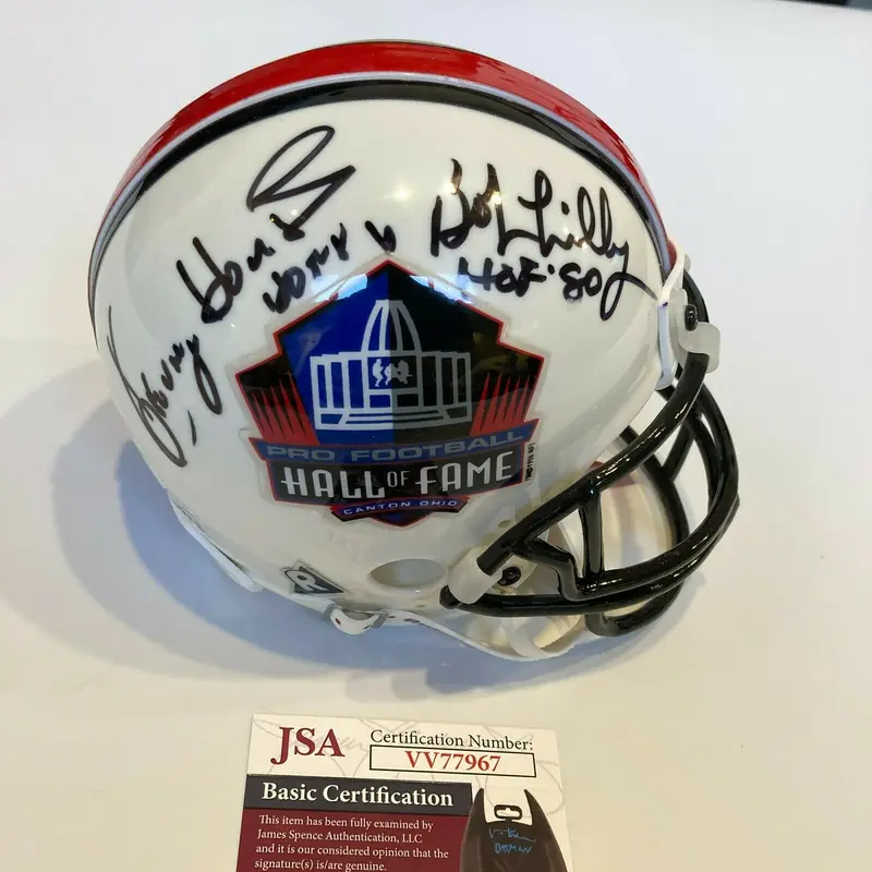 Lamar Hunt, Jackie Slater, Bob Lilly, Kenny Houston Signed HOF Mini Helmet JSA