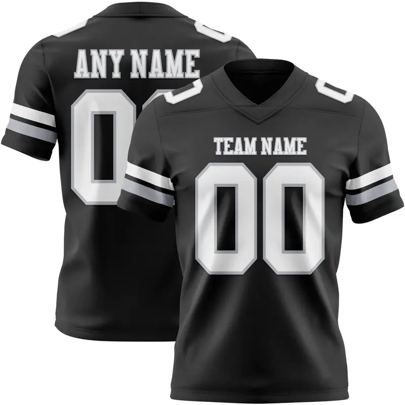 Custom Black White-Gray Mesh Authentic Football Jersey