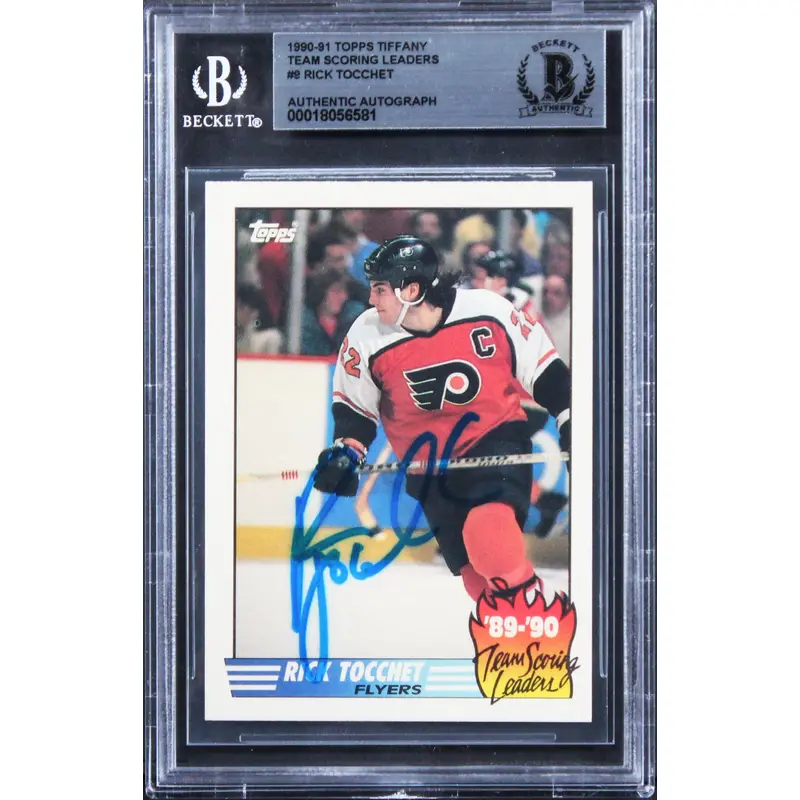 Flyers Rick Tocchet Signed 1990 Topps Tiffany Team SL #9 Card BAS Slabbed