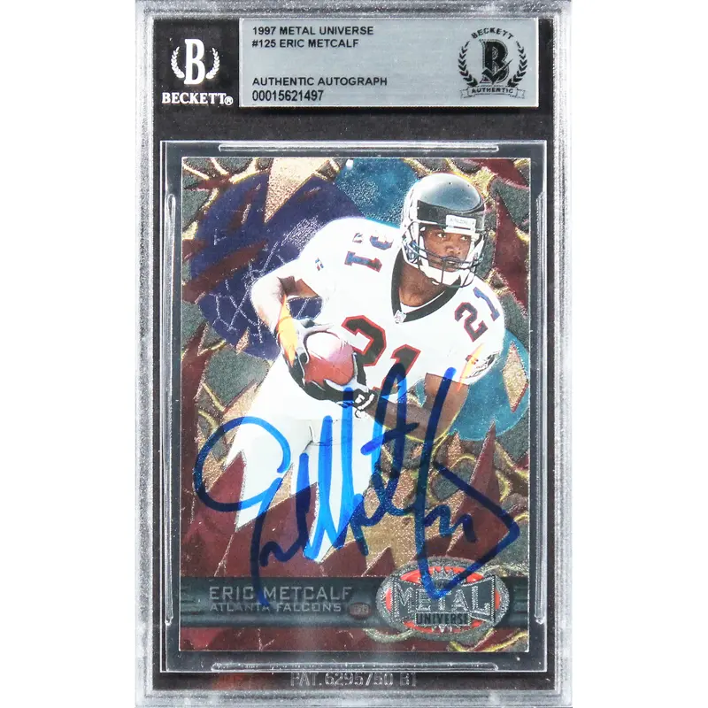 Falcons Eric Metcalf Authentic Signed 1997 Metal Universe #125 Card BAS Slabbed