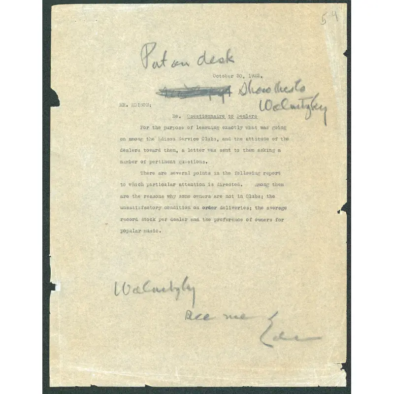 Thomas Edison Authentic Signed 8.5x11 1922 Letter Autographed BAS #AB77870