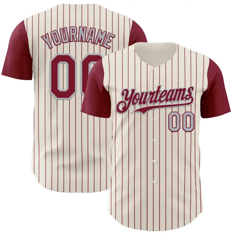 Custom Cream Crimson Pinstripe Gray Authentic Two Tone Baseball Jersey