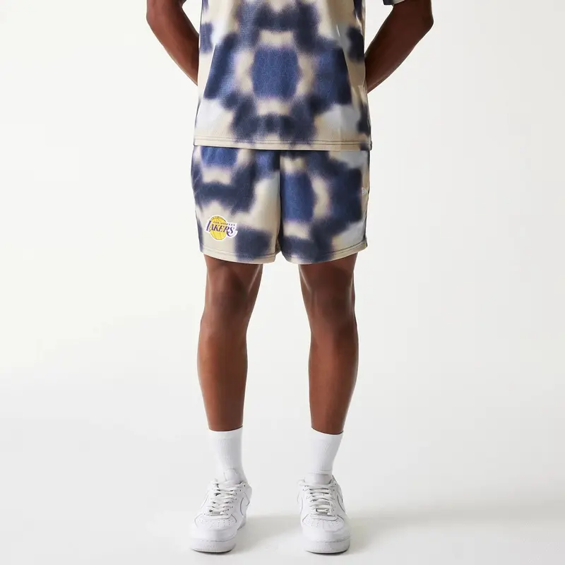LA Lakers NBA All Over Print Cream Shorts