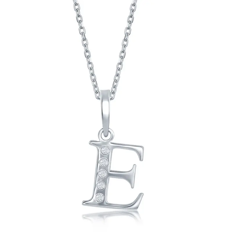 Sterling Silver 0.03cttw Diamond 'E' Initial Pendant w/Chain