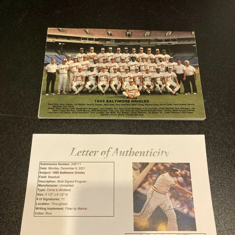 1985 Baltimore Orioles Team Signed Program With Cal Ripken Jr. JSA COA