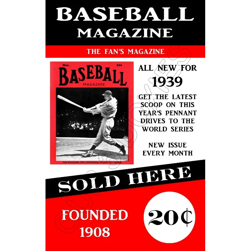 Ted Williams 1939 Baseball Magazine Store Counter Standup Sign - Red Sox - 1620
