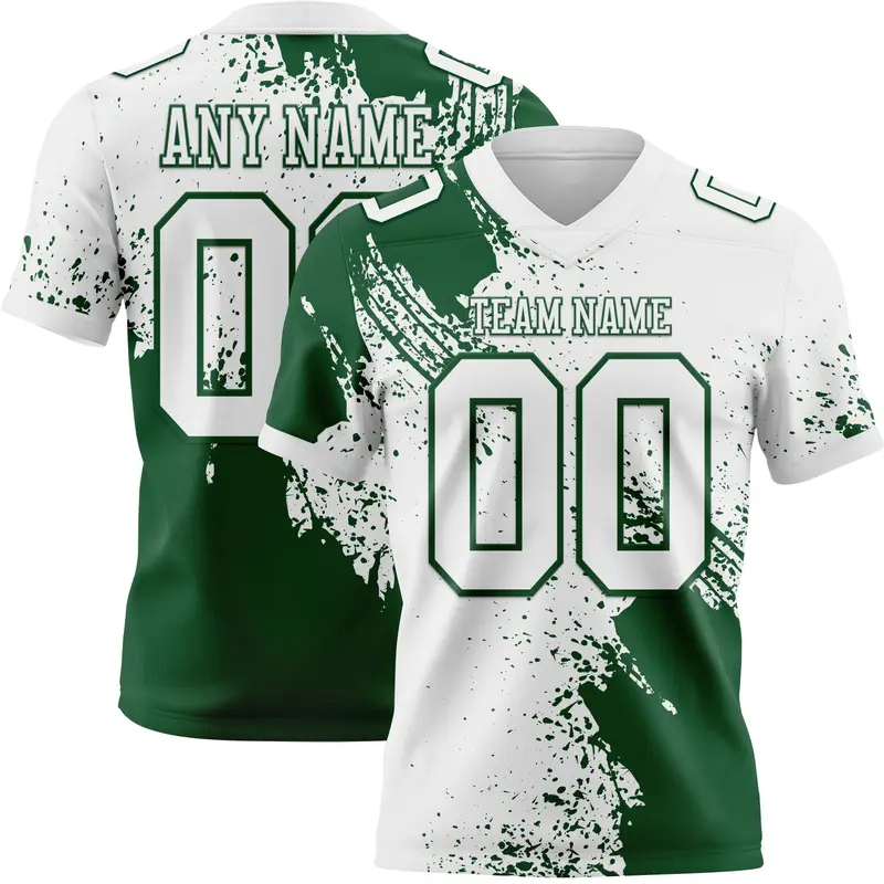 Custom White Green 3D Pattern Abstract Brush Stroke Mesh Authentic Football Jersey