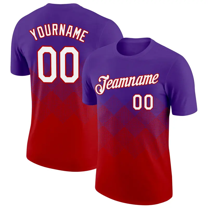 Custom Purple White-Red 3D Pattern Design Gradient Square Shapes Performance T-Shirt