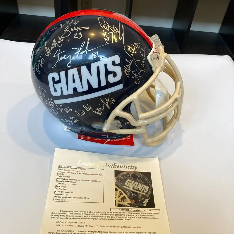1986 New York Giants Super Bowl Champs Team Signed Full Size Helmet JSA COA