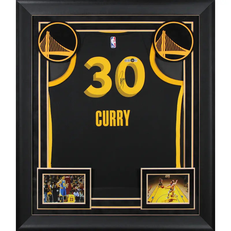 Warriors Stephen Curry Signed Black Nike 2023 City Edition Framed Jersey BAS W