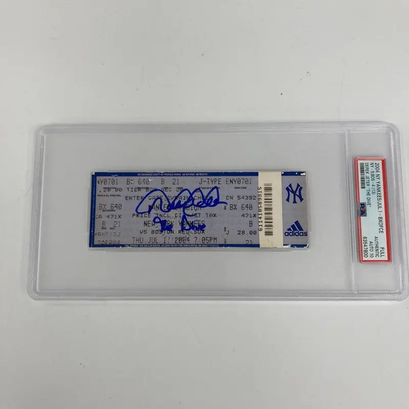 Derek Jeter "The Dive" Signed Original Full Ticket PSA DNA 10 GEM MINT