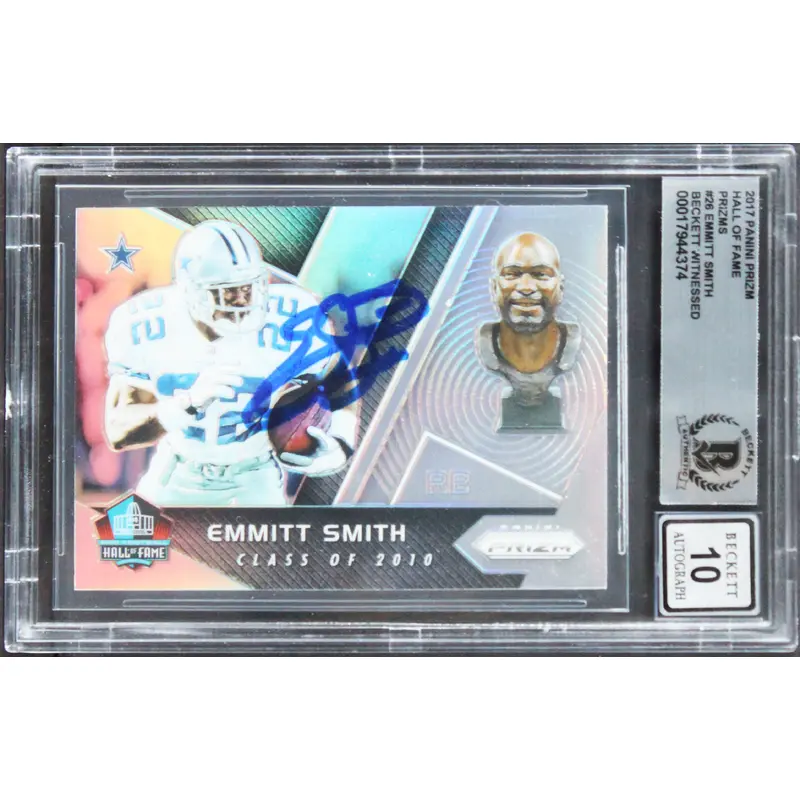 Cowboys Emmitt Smith Signed 2017 Panini Prizm HOF #26 Card Auto 10! BAS Slabbed