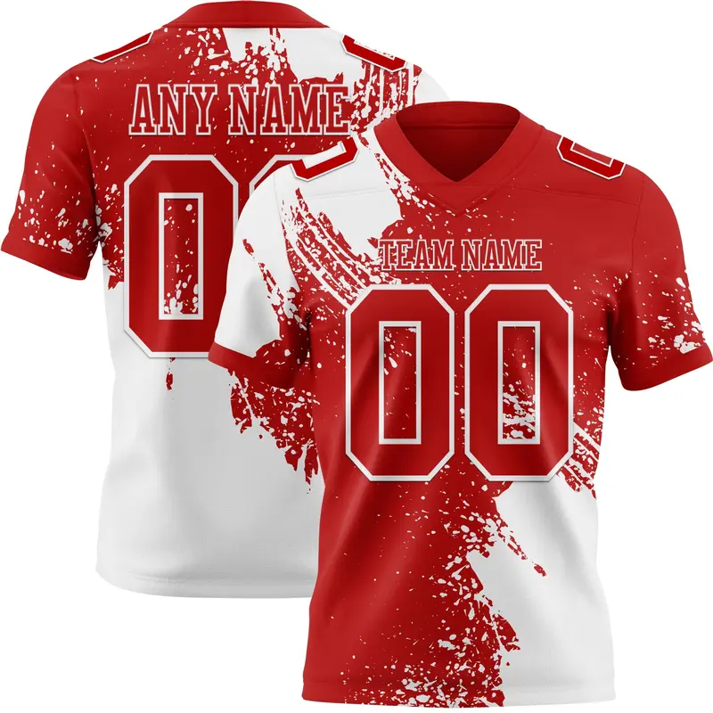 Custom Red White 3D Pattern Abstract Brush Stroke Mesh Authentic Football Jersey