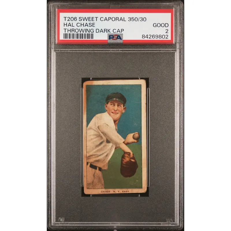 Hal Chase 1909-11 T206 Sweet Caporal 350/30 Throwing Dark Cap PSA 2 Good
