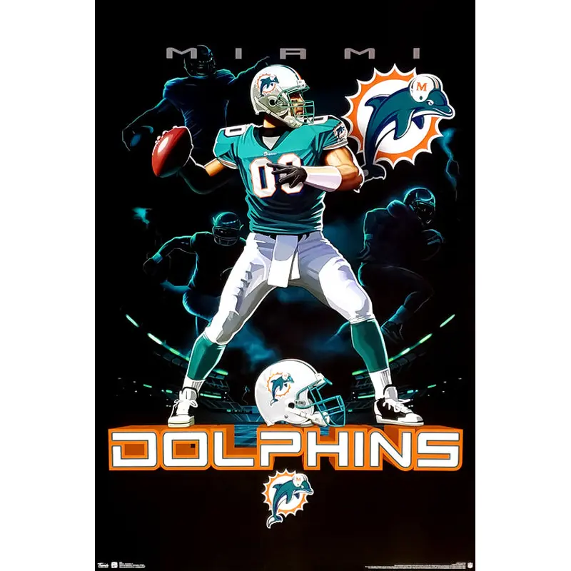 Miami Dolphins "On Fire" NFL QB Action Theme Art Poster - Costacos Sports