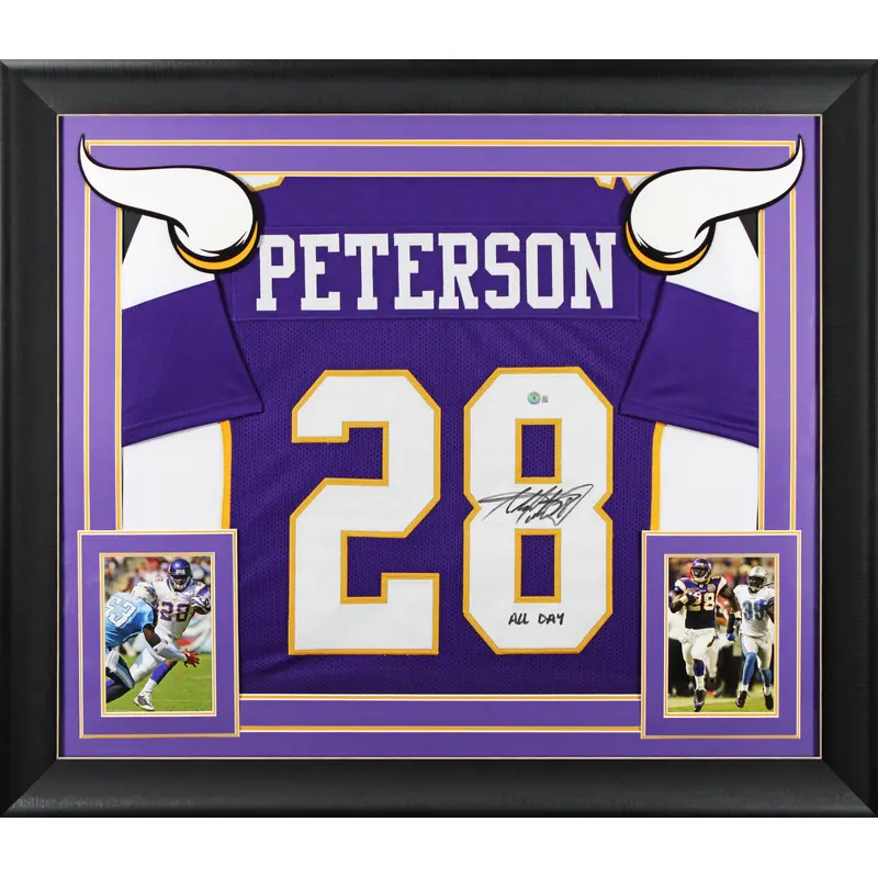 Adrian Peterson "All Day" Signed Purple Pro Style Framed Jersey BAS Witnessed