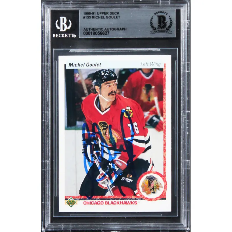 Blackhawks Michel Goulet Authentic Signed 1990 Upper Deck #133 Card BAS Slabbed