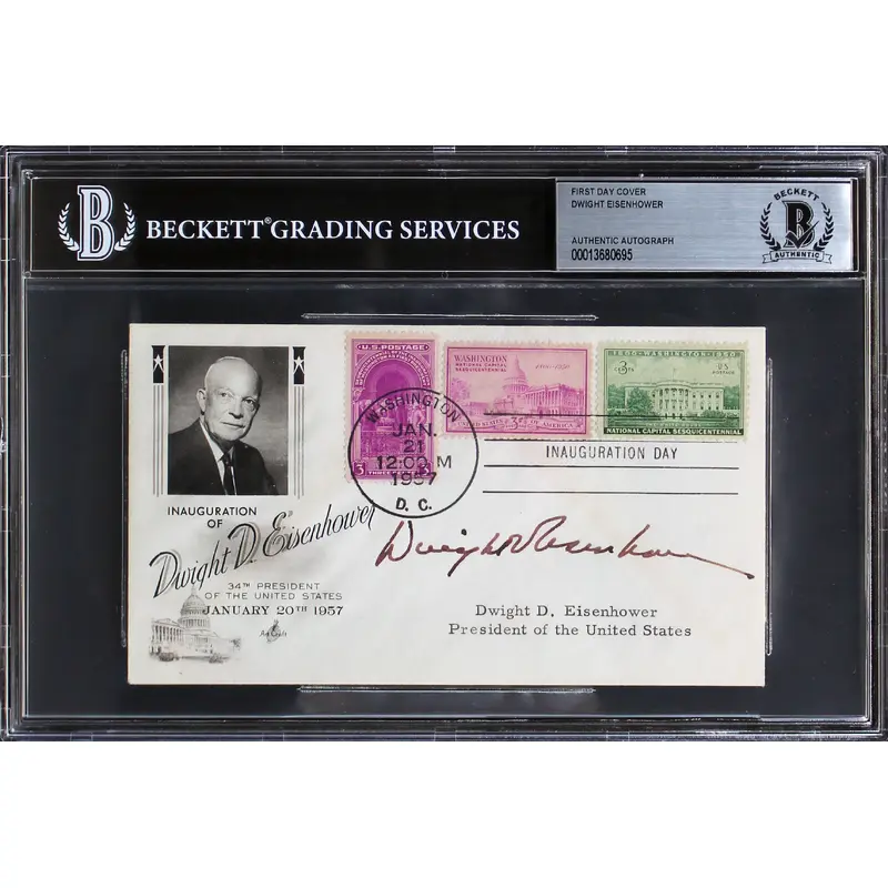 Dwight D. Eisenhower Signed Inauguration Day FDC Postmarked 1/21/1957 BAS Slab