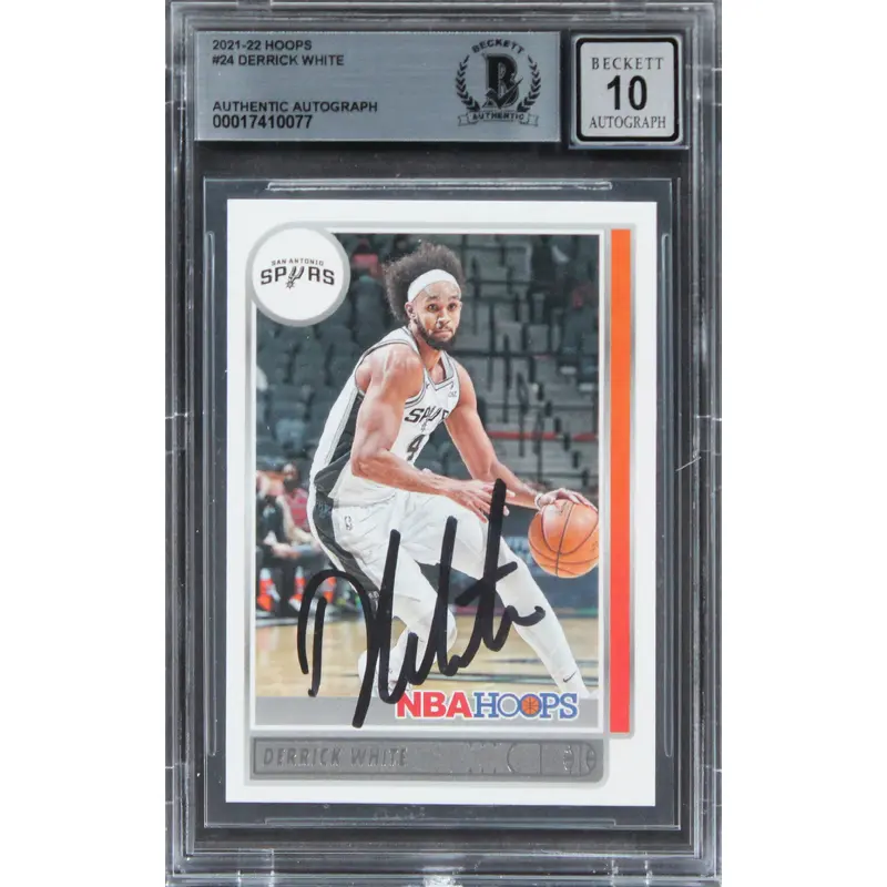 Spurs Derrick White Authentic Signed 2021 Hoops #24 Card Auto 10 BAS Slabbed