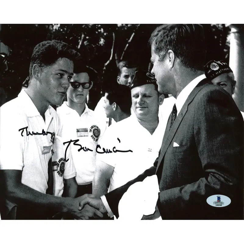 Bill Clinton "Thanks" Authentic Signed B&W 8X10 Photo Meeting JFK BAS #A00309