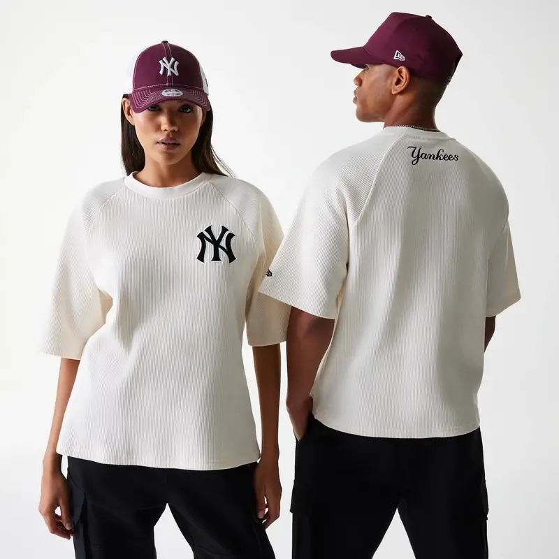 New York Yankees MLB Waffle Open White Oversized T-Shirt