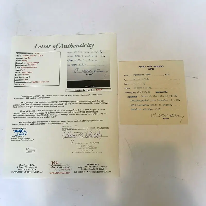Hap Happy Day Signed Original 1954 Toronto Maple Leafs Contract JSA COA