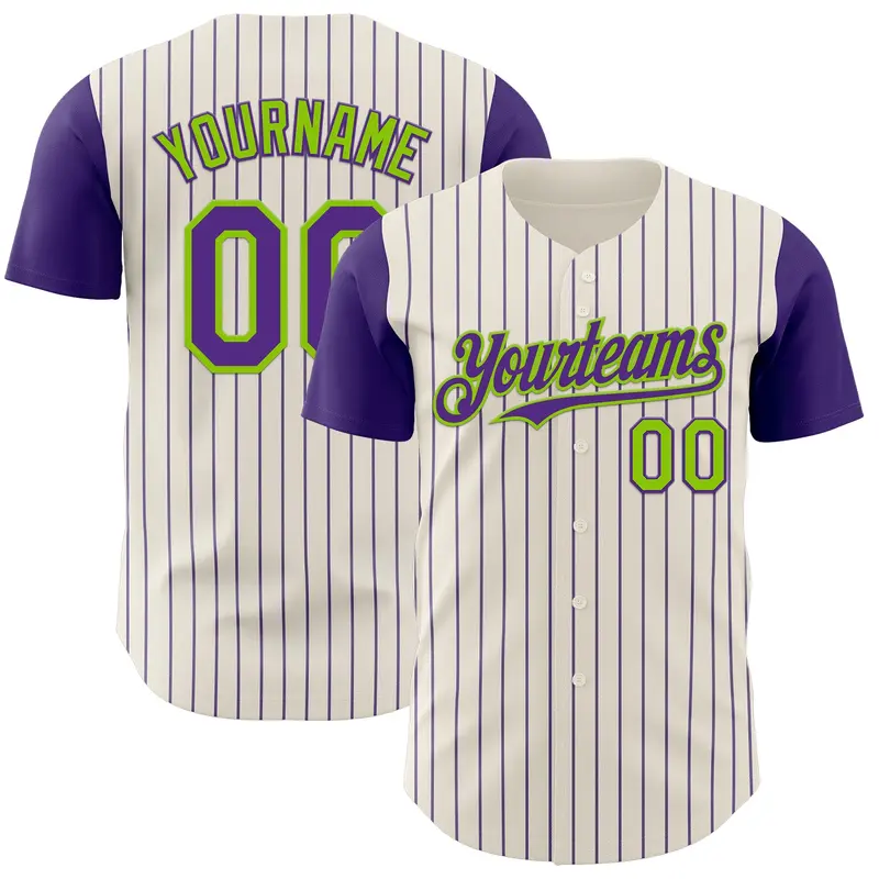 Custom Cream Purple Pinstripe Neon Green Authentic Two Tone Baseball Jersey