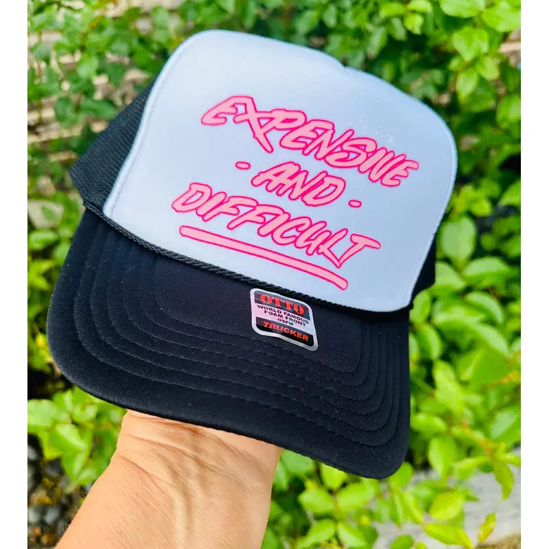 Expensive and Difficult DTF Printed Black & White Trucker Hat