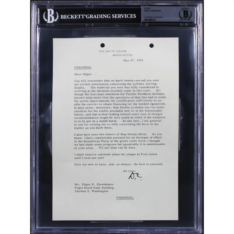 Dwight D. Eisenhower Signed 1955 Letter On White House Letterhead BAS Slabbed