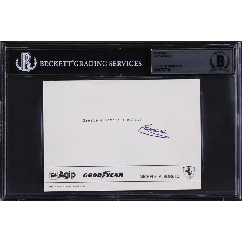 Enzo Ferrari Authentic Signed 4x6 Postcard Autographed BAS Slabbed