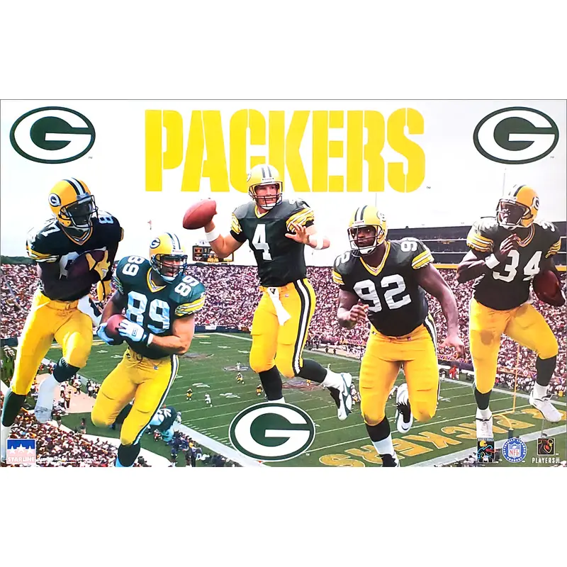 Green Bay Packers "5-Stars" Poster (Favre, Brooks, Chmura, White, Bennett) - Starline 1996